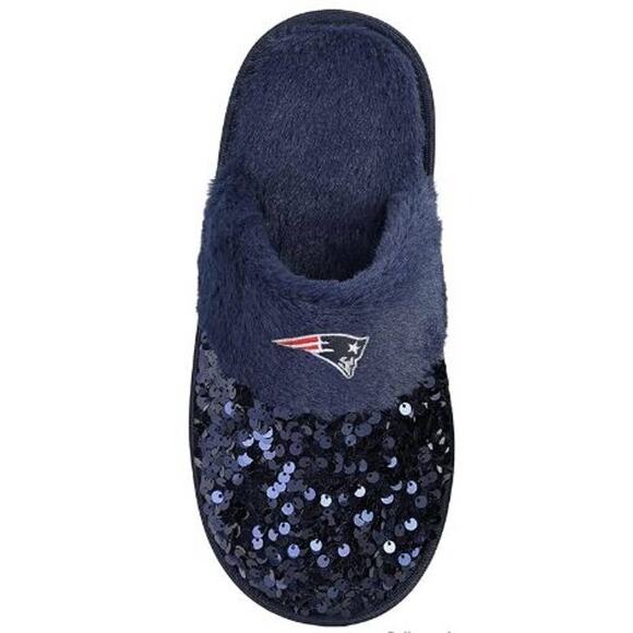 New England Patriots Women's Sequin Glamour Slippers Large Size 9/10 - Picture 7 of 8